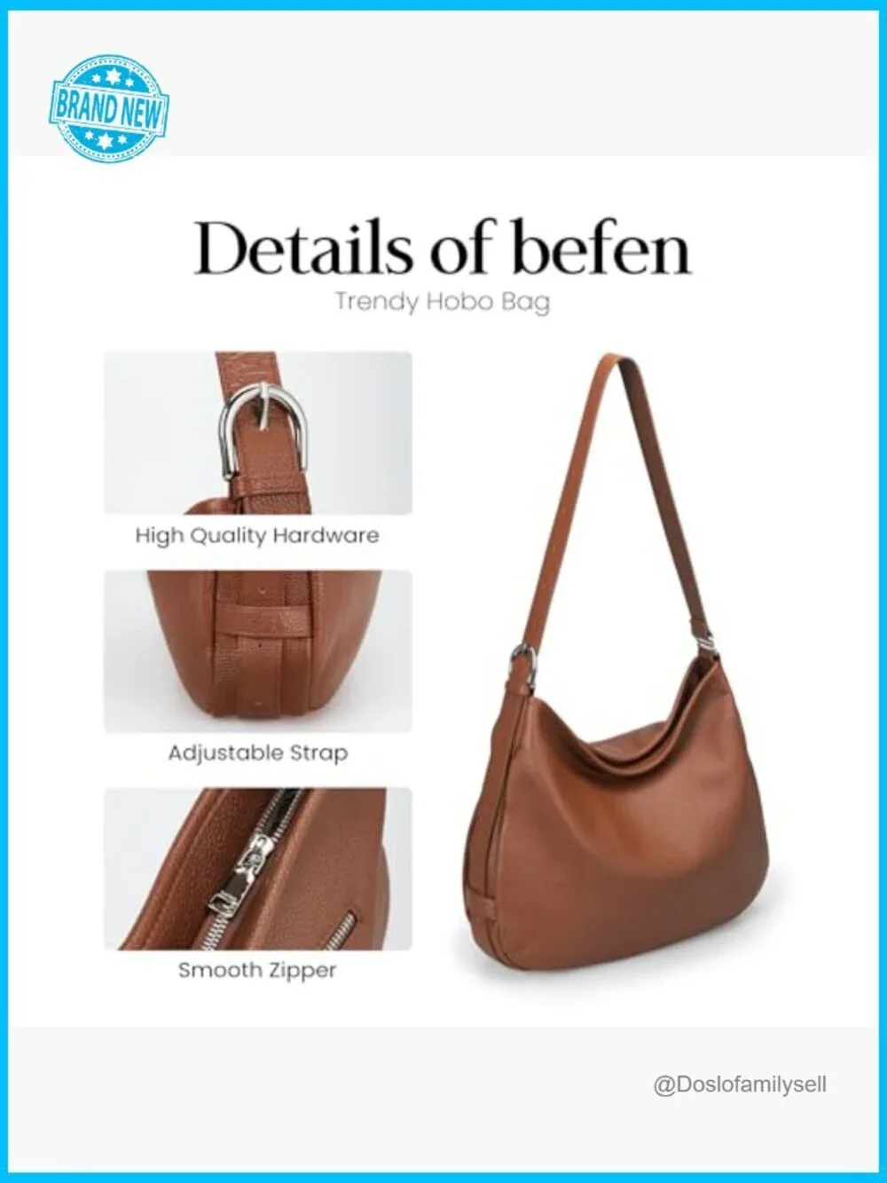 Hobo Bag Premium Leather Slouchy Crossbody Shoulder Purse Soft Casual Handbag